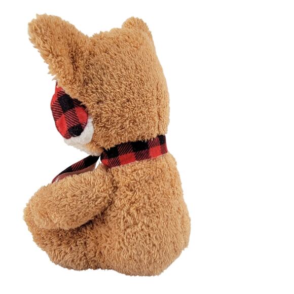 Light Brown Dog Plush Stuffed Animal 7" Red Plaid Earmuffs Scarf Soft Toy Corgi - Picture 9 of 15
